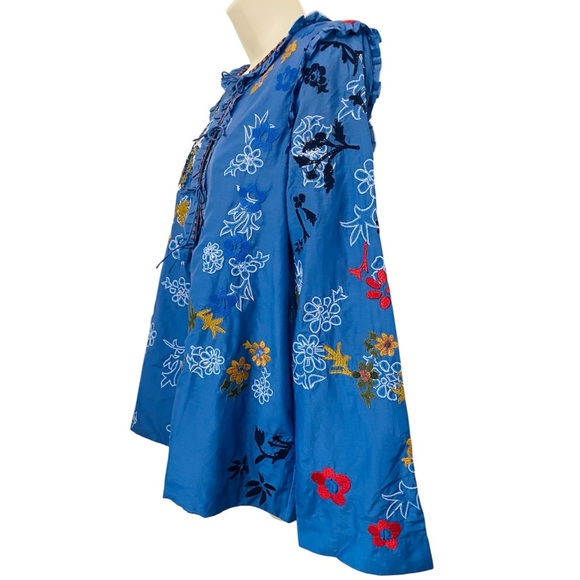 Elliette New Silk Penny Floral Embroidered Beaded Blouse French Designer - Picture 4 of 15